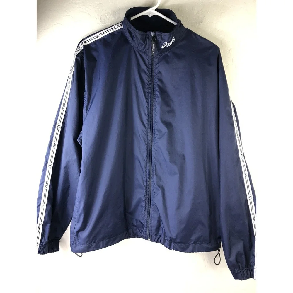 ASICS Mens Small Windbreaker Blue Reflective Sleeve‎